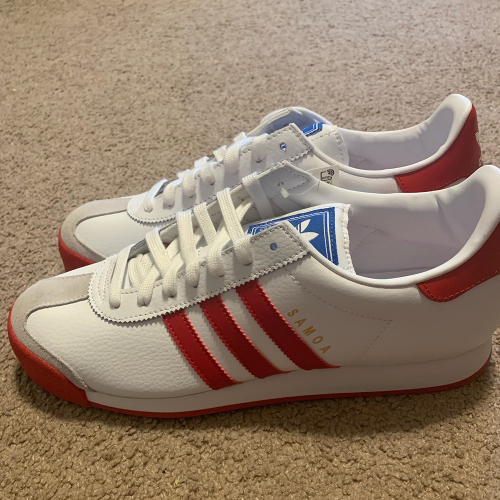 Adidas Mens Samoa Sneakers White Red Size 10
